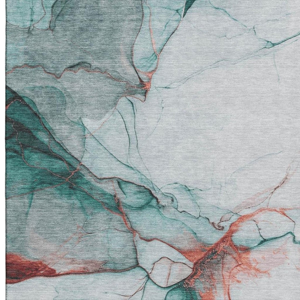 HomeRoots 10' X 14' Teal Terra Cotta Abstract Area Rug - Stain-Resistant, UV Protected, Non-Slip Backing! 697326