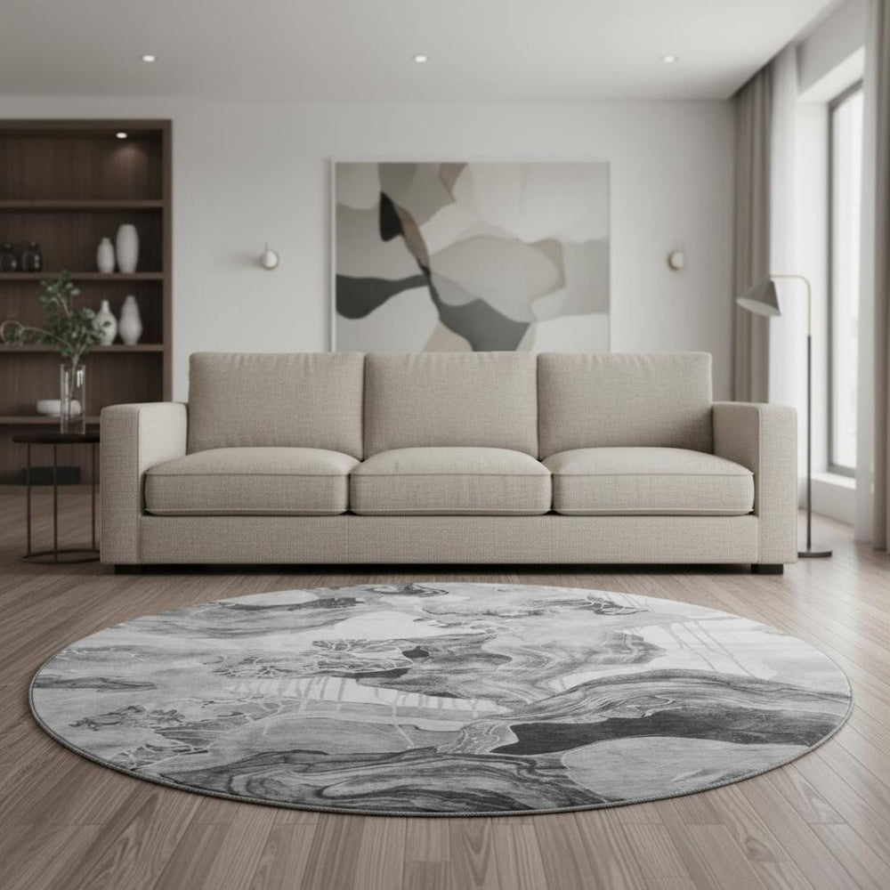 HomeRoots 8' Gray Silver and Charcoal Abstract Area Rug - Washable, UV-Protected, and Durable for Modern Homes 697329