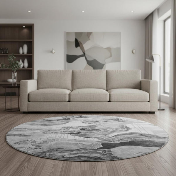 HomeRoots 8' Gray Silver and Charcoal Abstract Area Rug - Washable, UV-Protected, and Durable for Modern Homes 697329