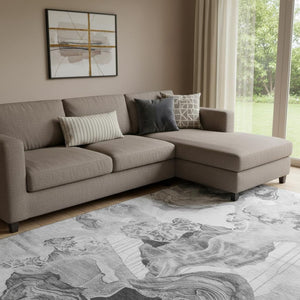 HomeRoots 8' X 10' Gray Silver Charcoal Abstract Washable Area Rug - Durable, UV-Protected & Easy Care Design 697330