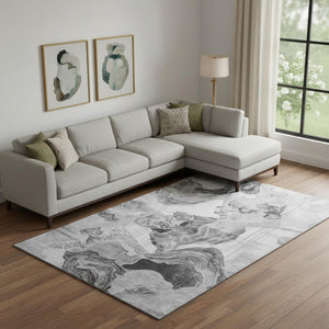 HomeRoots 9' X 12' Gray Silver and Charcoal Abstract Washable Area Rug - Stylish, Durable, UV Protected Elegance 697331