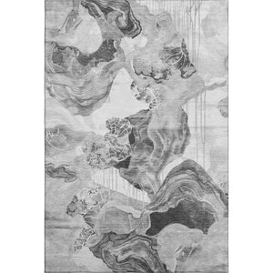 HomeRoots 9' X 12' Gray Silver and Charcoal Abstract Washable Area Rug - Stylish, Durable, UV Protected Elegance 697331