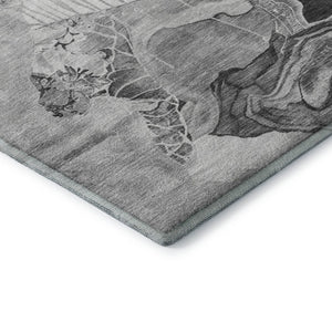 HomeRoots 9' X 12' Gray Silver and Charcoal Abstract Washable Area Rug - Stylish, Durable, UV Protected Elegance 697331