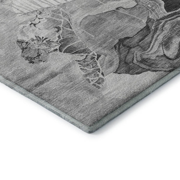 HomeRoots 9' X 12' Gray Silver and Charcoal Abstract Washable Area Rug - Stylish, Durable, UV Protected Elegance 697331