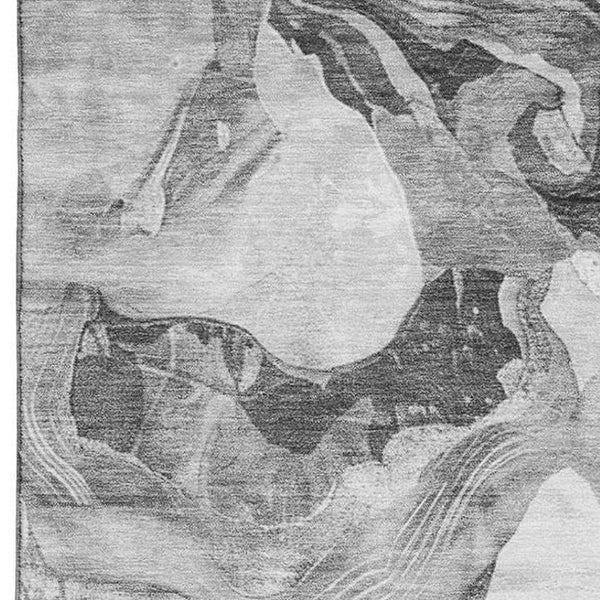 HomeRoots 9' X 12' Gray Silver and Charcoal Abstract Washable Area Rug - Stylish, Durable, UV Protected Elegance 697331