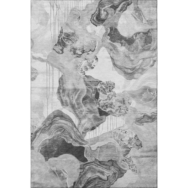 HomeRoots 10' X 14' Abstract Area Rug in Gray, Silver & Charcoal - Washable, UV Protected & Pet-Friendly Design 697332