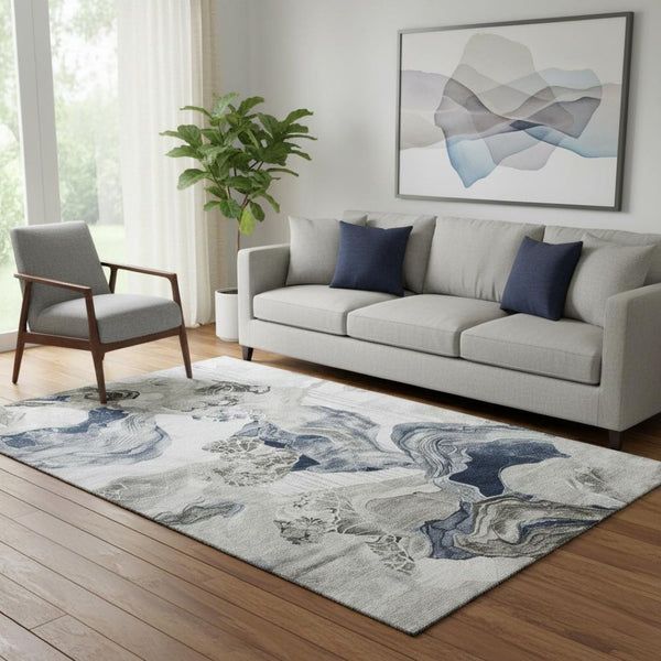 HomeRoots 5' X 8' Modern Abstract Ivory Gray Charcoal Area Rug with UV Protection for Easy Care & Durability 697334