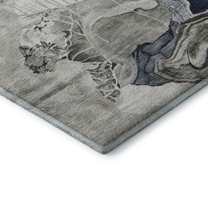 HomeRoots 8' Abstract Ivory Gray Charcoal Washable Round Rug - UV Protected, Durable & Easy Care for Homes 697335