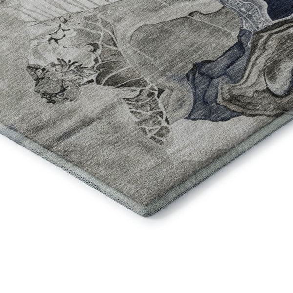 HomeRoots 8' Abstract Ivory Gray Charcoal Washable Round Rug - UV Protected, Durable & Easy Care for Homes 697335