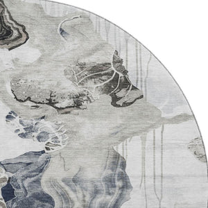 HomeRoots 8' Abstract Ivory Gray Charcoal Washable Round Rug - UV Protected, Durable & Easy Care for Homes 697335