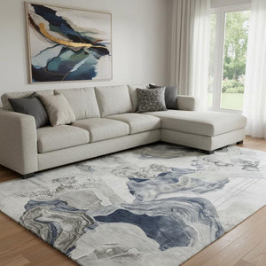 HomeRoots 8' X 10' Modern Ivory Gray Charcoal Abstract Washable Area Rug with UV Protection for Homes 697336