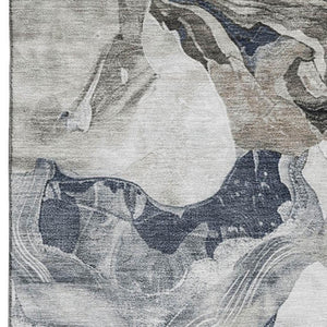 HomeRoots 8' X 10' Modern Ivory Gray Charcoal Abstract Washable Area Rug with UV Protection for Homes 697336