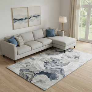 HomeRoots 10' X 14' Washable Ivory Gray Charcoal Area Rug - Modern Abstract Design with UV Protection & Durability 697338