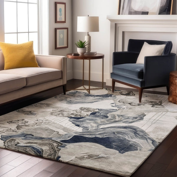 HomeRoots 10' X 14' Washable Ivory Gray Charcoal Area Rug - Modern Abstract Design with UV Protection & Durability 697338
