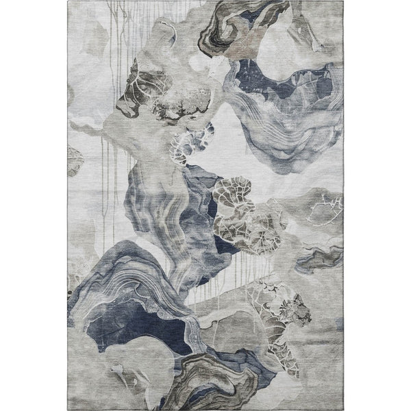HomeRoots 10' X 14' Washable Ivory Gray Charcoal Area Rug - Modern Abstract Design with UV Protection & Durability 697338
