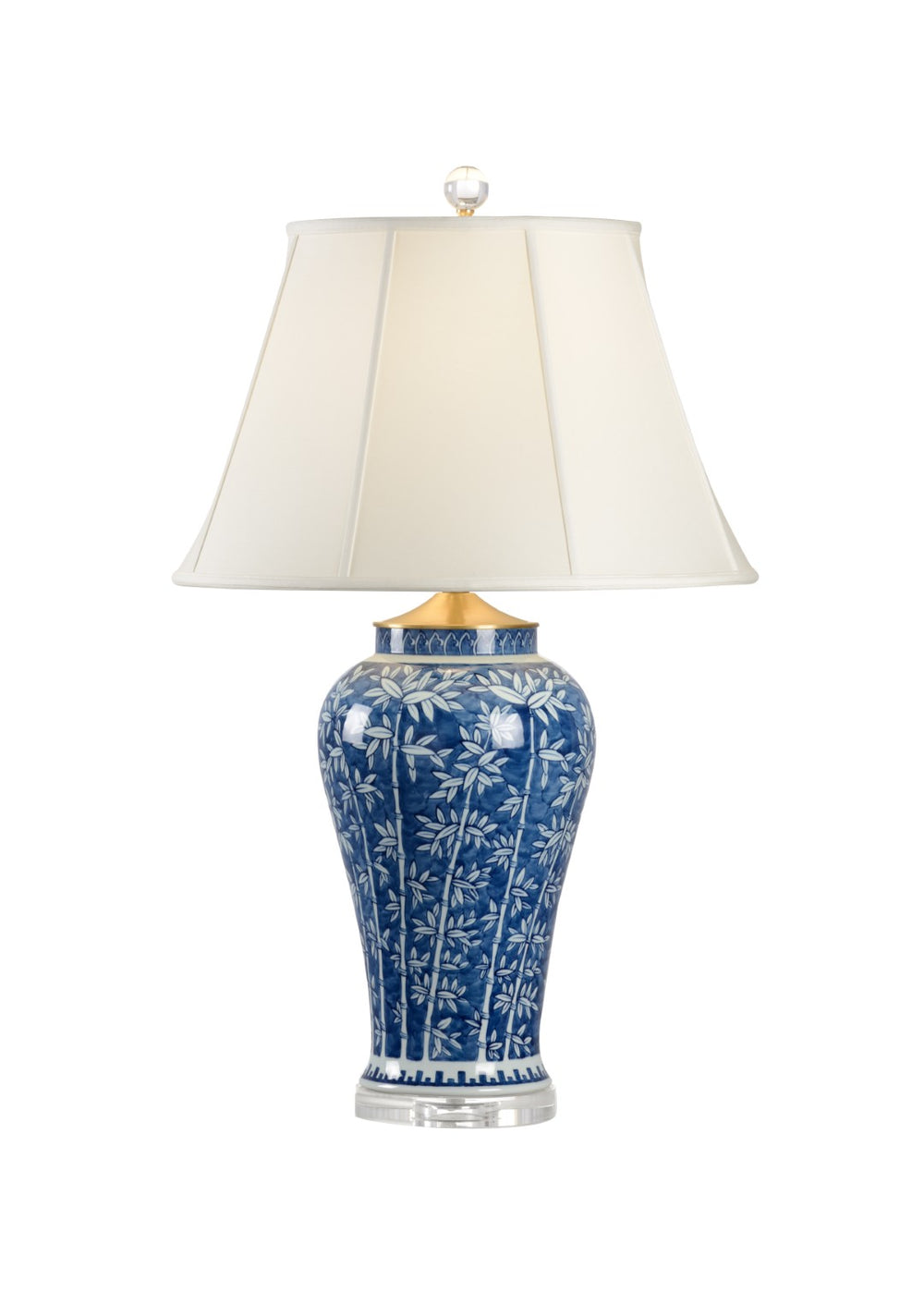 Chelsea House Chinese Bamboo Vase Lamp With Hand-Painted Blue-And-White Bamboo Motif On Clear Crystal Base, 33.5" 69734