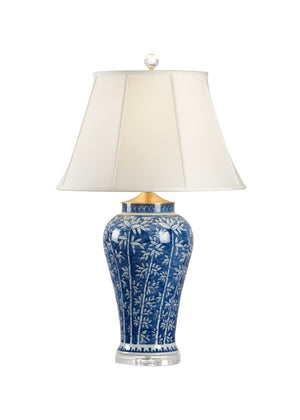 Chelsea House Chinese Bamboo Vase Lamp With Hand-Painted Blue-And-White Bamboo Motif On Clear Crystal Base, 33.5" 69734