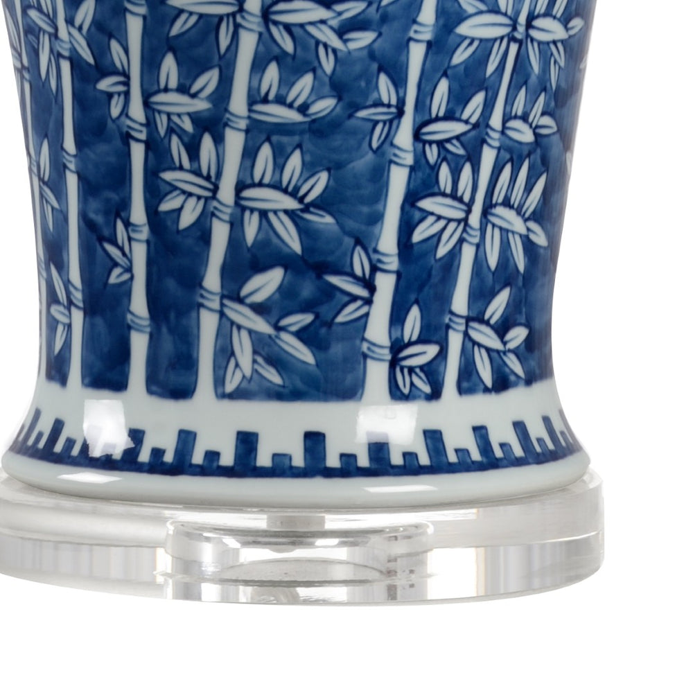 Chelsea House Chinese Bamboo Vase Lamp With Hand-Painted Blue-And-White Bamboo Motif On Clear Crystal Base, 33.5" 69734