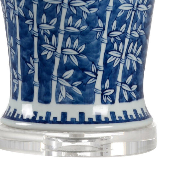 Chelsea House Chinese Bamboo Vase Lamp With Hand-Painted Blue-And-White Bamboo Motif On Clear Crystal Base, 33.5" 69734
