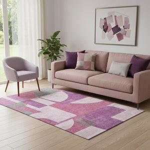 HomeRoots 5' X 8' Blush Mauve & Ivory Abstract Geometric Area Rug - Stylish, Washable, UV-Protected Elegance 697340