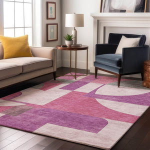 HomeRoots 5' X 8' Blush Mauve & Ivory Abstract Geometric Area Rug - Stylish, Washable, UV-Protected Elegance 697340