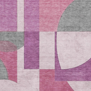 HomeRoots 5' X 8' Blush Mauve & Ivory Abstract Geometric Area Rug - Stylish, Washable, UV-Protected Elegance 697340