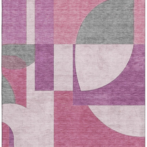 HomeRoots 5' X 8' Blush Mauve & Ivory Abstract Geometric Area Rug - Stylish, Washable, UV-Protected Elegance 697340