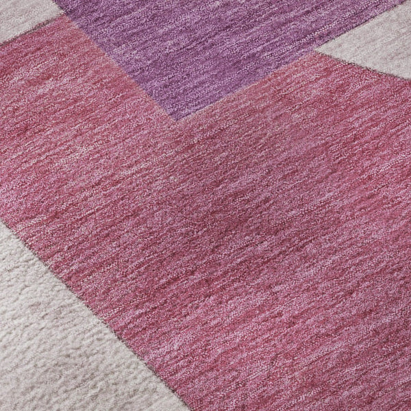 HomeRoots 8' Blush Mauve & Ivory Abstract Geometric Round Rug – Washable, UV Protected, Stylish & Durable! 697341