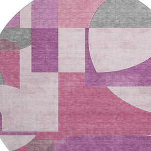 HomeRoots 8' Blush Mauve & Ivory Abstract Geometric Round Rug – Washable, UV Protected, Stylish & Durable! 697341