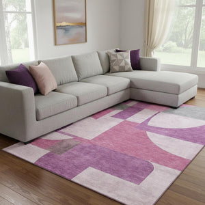 HomeRoots 8' X 10' Blush Mauve & Ivory Abstract Geometric Area Rug – Stylish, Washable, Durable, UV-Resistant! 697342