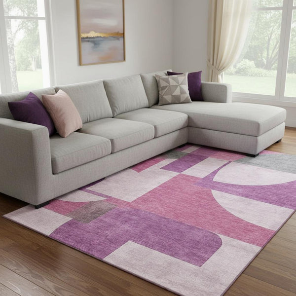HomeRoots 8' X 10' Blush Mauve & Ivory Abstract Geometric Area Rug – Stylish, Washable, Durable, UV-Resistant! 697342