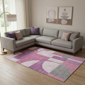 HomeRoots 9' X 12' Blush Mauve & Ivory Abstract Geometric Area Rug - Washable, UV-Protected, Stylish & Durable! 697343