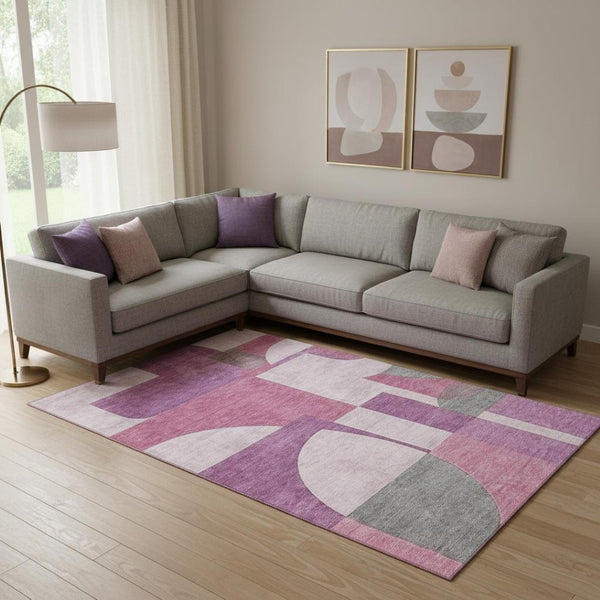 HomeRoots 9' X 12' Blush Mauve & Ivory Abstract Geometric Area Rug - Washable, UV-Protected, Stylish & Durable! 697343