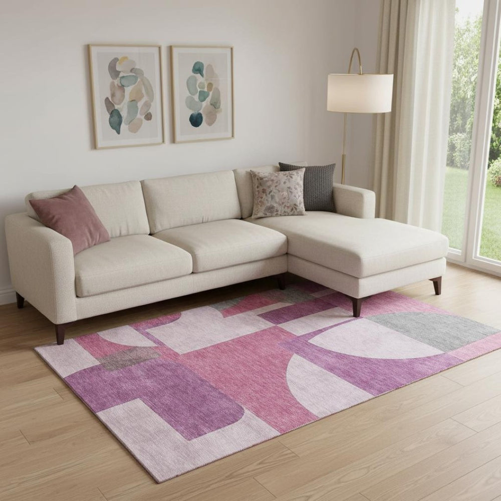 HomeRoots 10' X 14' Blush Mauve & Ivory Abstract Geometric Area Rug - UV Protected, Washable, Stylish & Durable! 697344