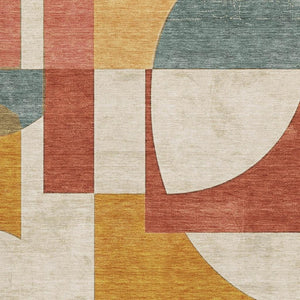 HomeRoots 5' X 8' Coral Gold Ivory Abstract Geometric Area Rug - Washable, Stain Resistant & UV Protected! 697346