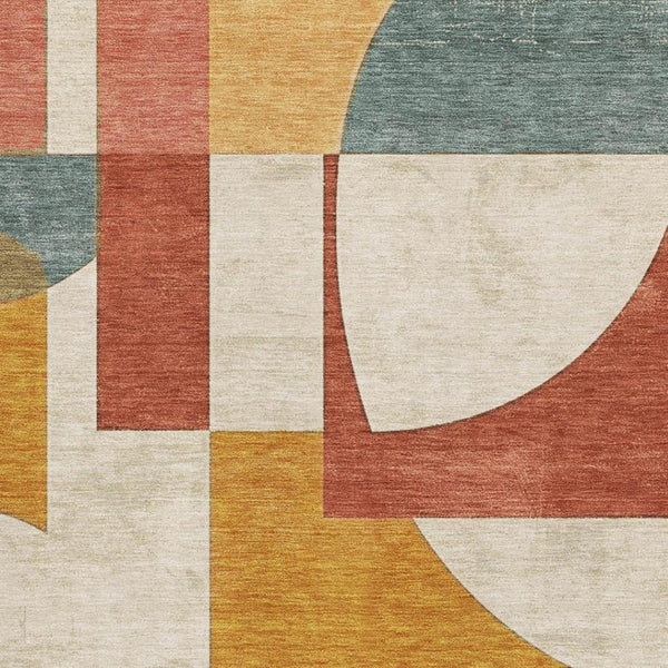 HomeRoots 5' X 8' Coral Gold Ivory Abstract Geometric Area Rug - Washable, Stain Resistant & UV Protected! 697346