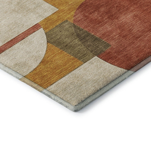 HomeRoots 8' Coral Gold Ivory Geometric Round Rug - Washable, UV-Protected, Stain-Resistant for Busy Homes 697347
