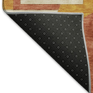 HomeRoots 8' X 10' Coral Gold Ivory Washable Area Rug - Stylish Abstract Geometric Design with UV Protection 697348