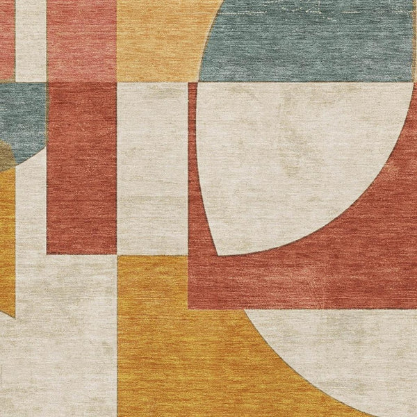 HomeRoots 8' X 10' Coral Gold Ivory Washable Area Rug - Stylish Abstract Geometric Design with UV Protection 697348