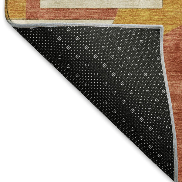 HomeRoots 9' X 12' Coral Gold Ivory Abstract Geometric Area Rug - Durable, Washable, UV Protected, Non-Slip! 697349