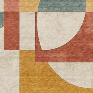 HomeRoots 9' X 12' Coral Gold Ivory Abstract Geometric Area Rug - Durable, Washable, UV Protected, Non-Slip! 697349