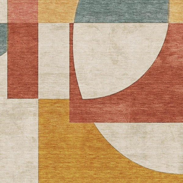 HomeRoots 9' X 12' Coral Gold Ivory Abstract Geometric Area Rug - Durable, Washable, UV Protected, Non-Slip! 697349