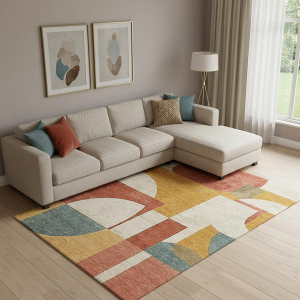 HomeRoots 10' X 14' Coral Gold Ivory Abstract Area Rug - Washable, UV Protected, Non-Slip, Stylish & Durable! 697350