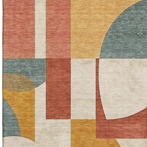 HomeRoots 10' X 14' Coral Gold Ivory Abstract Area Rug - Washable, UV Protected, Non-Slip, Stylish & Durable! 697350