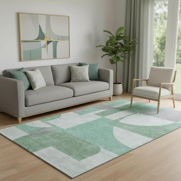 HomeRoots 5' X 8' Stylish Green Gray Ivory Abstract Area Rug - Washable, Durable, UV Protected for Busy Homes 697352