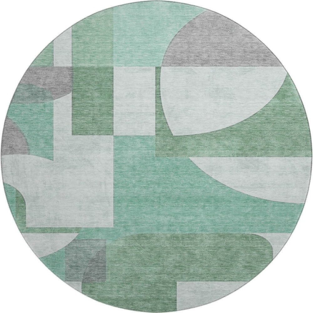 HomeRoots 8' Stylish Green Gray Ivory Abstract Geometric Washable Round Rug with UV Protection & Stain Resistance 697353