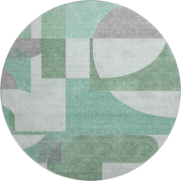 HomeRoots 8' Stylish Green Gray Ivory Abstract Geometric Washable Round Rug with UV Protection & Stain Resistance 697353