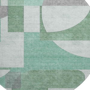 HomeRoots 8' Stylish Green Gray Ivory Abstract Geometric Washable Round Rug with UV Protection & Stain Resistance 697353