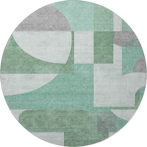 HomeRoots 8' Stylish Green Gray Ivory Abstract Geometric Washable Round Rug with UV Protection & Stain Resistance 697353