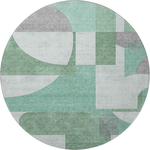 HomeRoots 8' Stylish Green Gray Ivory Abstract Geometric Washable Round Rug with UV Protection & Stain Resistance 697353